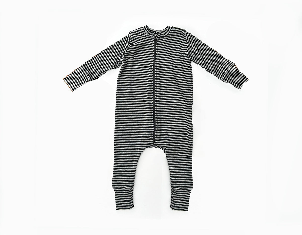 Merino Wool Zippered Romper | Monochrome Stripe