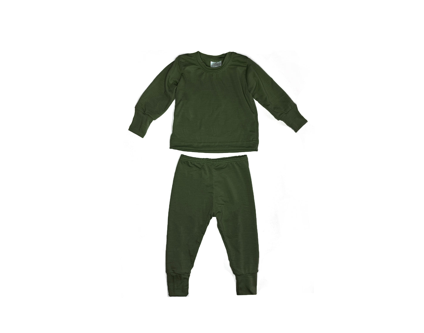 Merino Wool Baby / Kids Grow with Me Long Sleeve Top + Bottoms Set | Olive