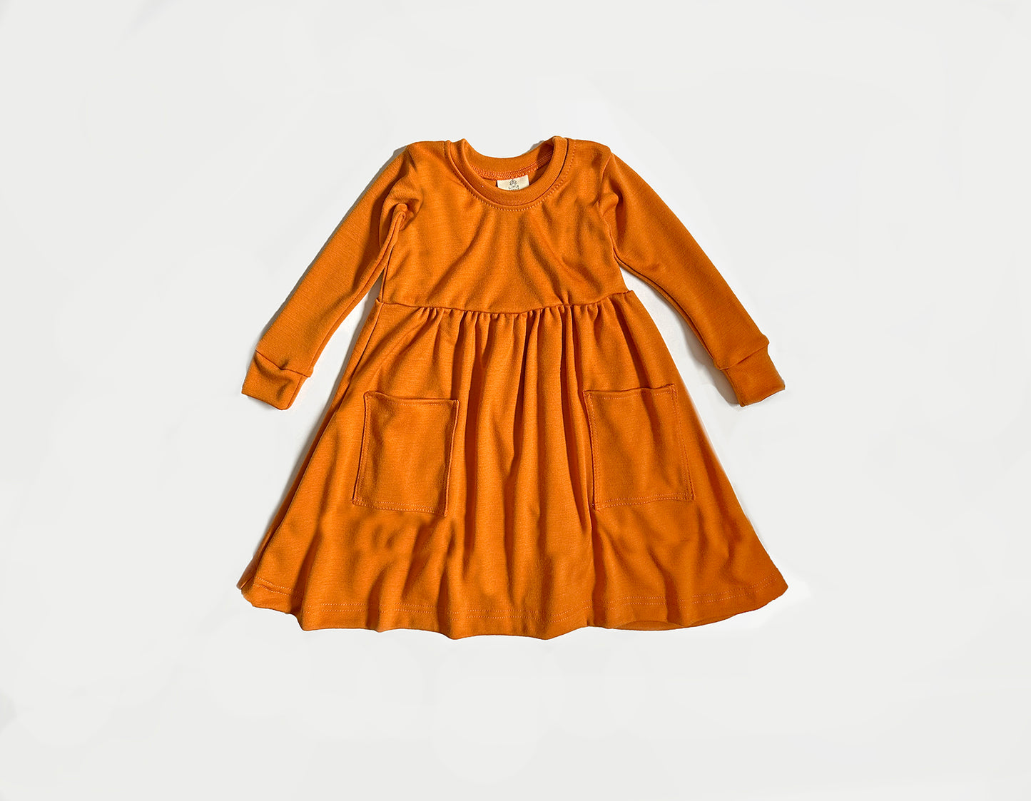 Baby / Toddler / Kids Merino Wool Long Sleeved Pocket Dress | Pumpkin Spice