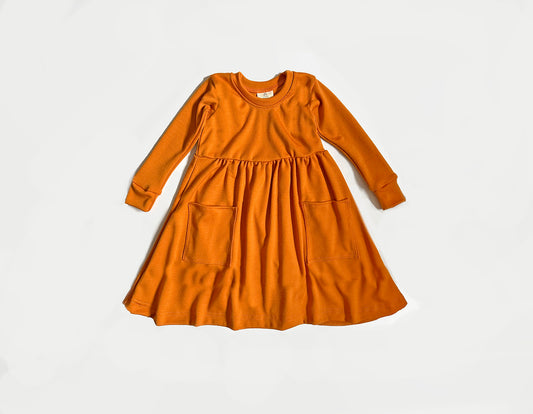 Baby / Toddler / Kids Merino Wool Long Sleeved Pocket Dress | Pumpkin Spice