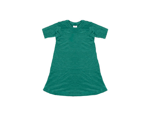Baby / Toddler / Kids Merino Wool Short Sleeved Nightgown / Base Layer Play Dress | Teal Stripe