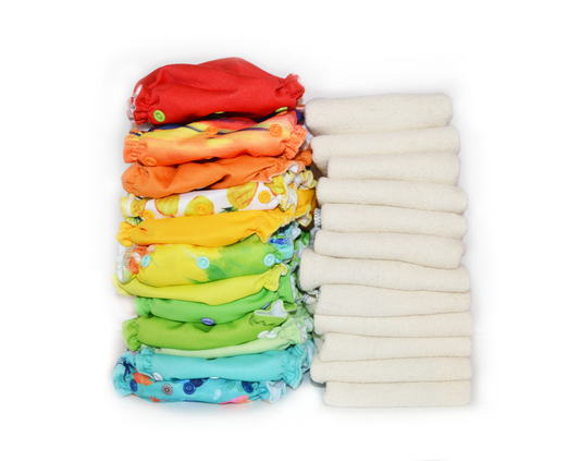 One-Size 12-Pack Pocket Diapers + Organic Cotton Trifold Inserts